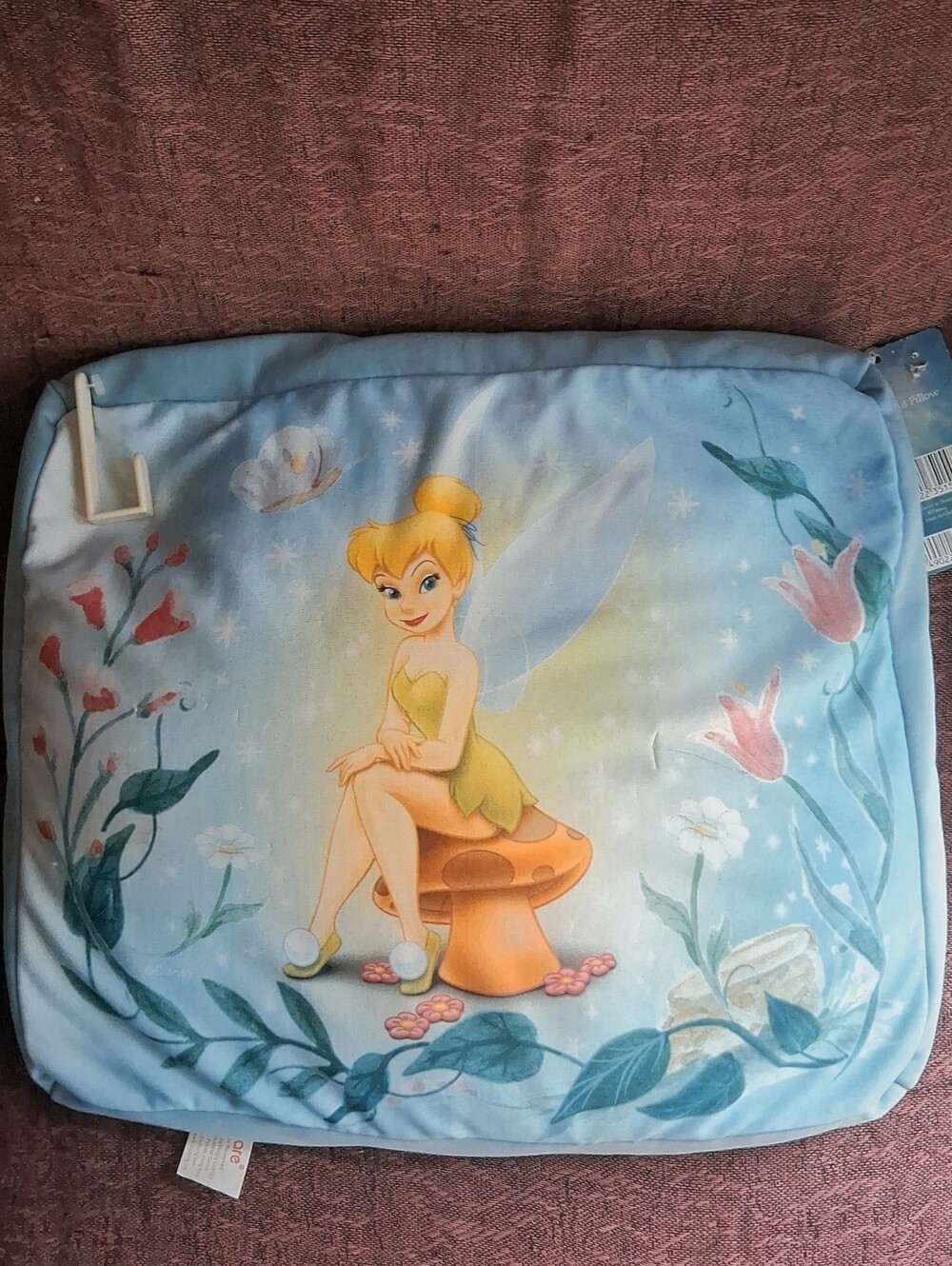 Disney Tinker Bell Light Blue Floral Throw Pillow Case NWT
